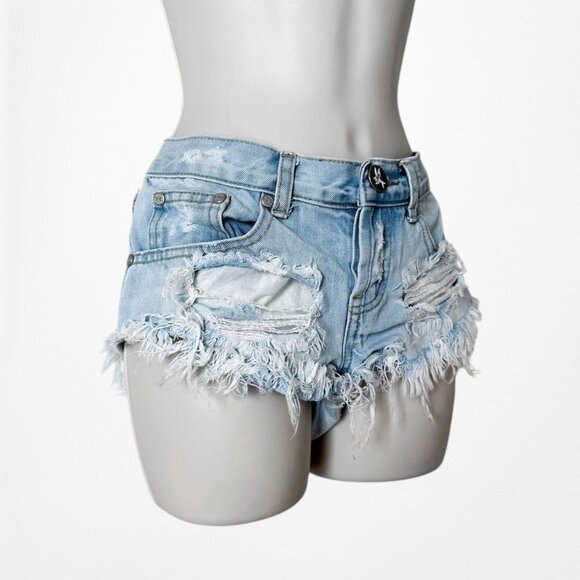 One Teaspoon Distressed Destroyed Mid Rise Raw Hem Shorts Size XS - Picture 5 of 6